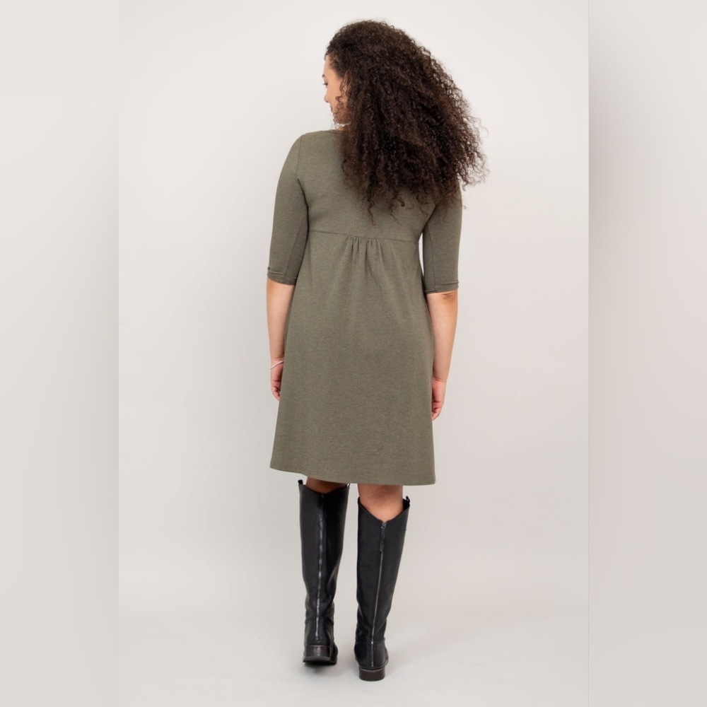 Blue Sky Clothing Co. Nelly 3/4 Sleeve Dress, Yarn Dye Khaki, Bamboo - Picture 2 of 6